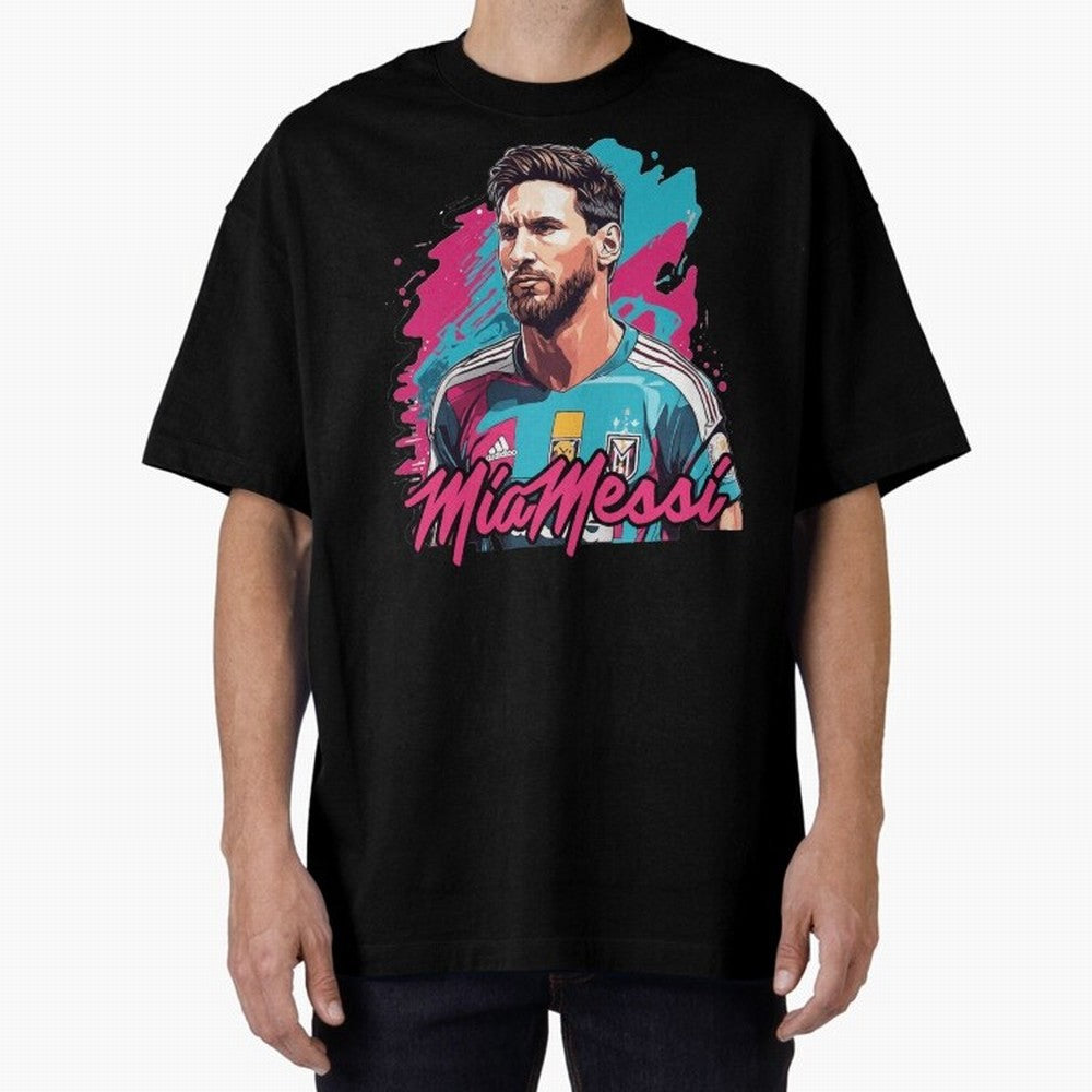 Messi Pop Art Portrait Oversized T-Shirt Fuel the Hype around FIFA World Cup 2026 Filled with Messi, CR7 and Mbappe, England Energy, Fan Favorite Moments, National Team Passion, Big Match Drama and Soccer History; Perfect for People Who Love