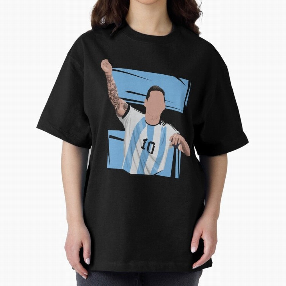 Messi Singing with Crowd World Cup 2022 Oversized T-Shirt Step into Global Football Passion for FIFA World Cup 2026, Driven by Messi, Neymar and Mbappe, Brazil, Portugal and Argentina, Stadium Chants, National Pride, Trophy Dreams and Unforgettable