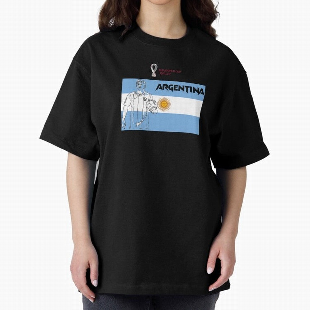 Argentina - FIFA World Cup - Qatar 2022 Oversized T-Shirt Represent the FIFA World Cup 2026 Group Stage Journey through Messi, Neymar and Mbappe Highlights, Spain and Netherlands Pride, Worldwide Fan Energy, Dramatic Goals, Stadium Lights and