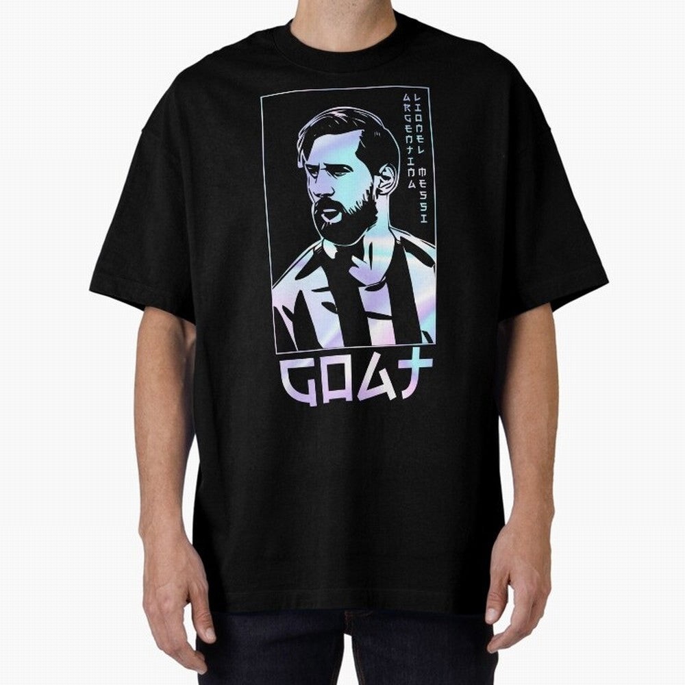 Lionel Messi Holographic Style Portrait art illustration Classic T-Shirt Fuel Your Fan Pride for FIFA World Cup 2026 Group Stage for Fans of Messi and Cristiano Ronaldo and England and Germany, Bringing Stadium Chants, National Pride, Trophy Dreams