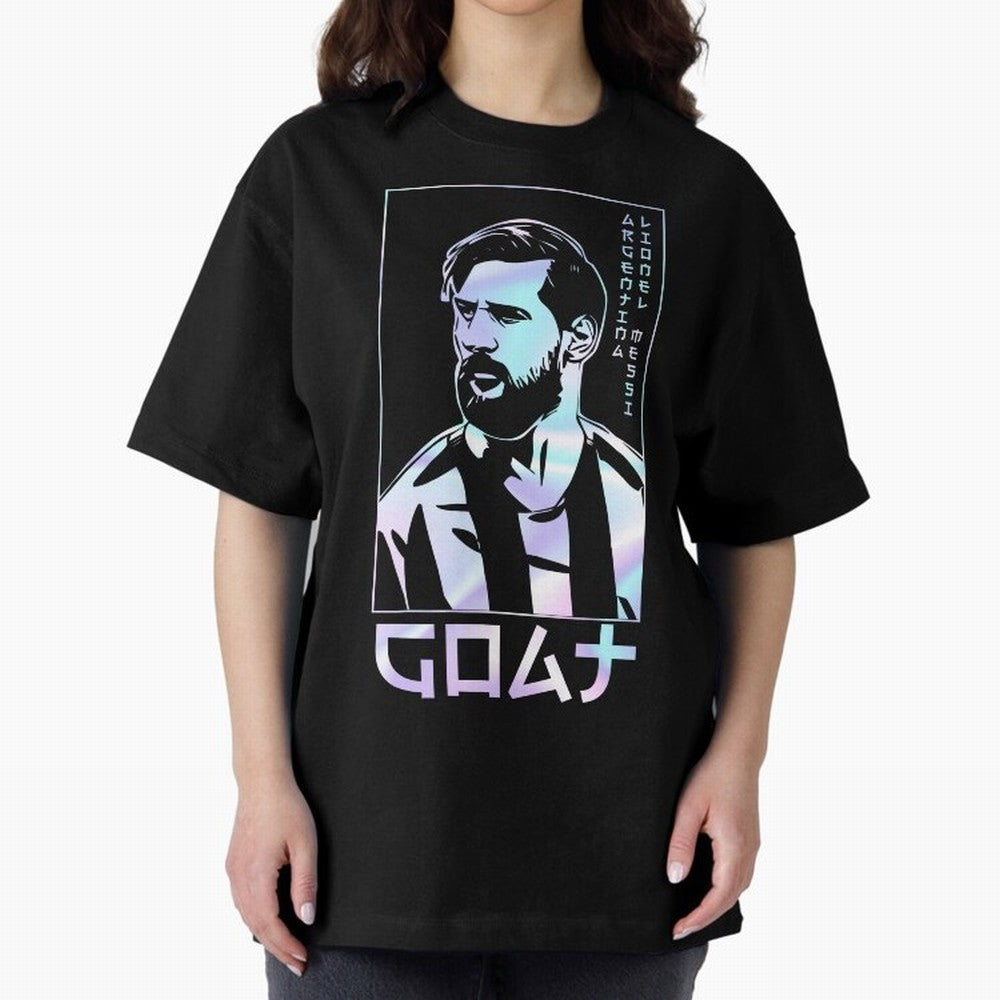 Lionel Messi Holographic Style Portrait art illustration Classic T-Shirt Fuel Your Fan Pride for FIFA World Cup 2026 Group Stage for Fans of Messi and Cristiano Ronaldo and England and Germany, Bringing Stadium Chants, National Pride, Trophy Dreams