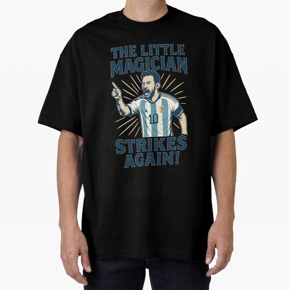 Messi - The Magician Oversized T-Shirt Create Global Football Passion for FIFA World Cup 2026 USA Canada Mexico, Highlighting Cristiano Ronaldo, France and Portugal, Retro Football Energy, Iconic Rivalries, Trophy Chase Drama and Stadium