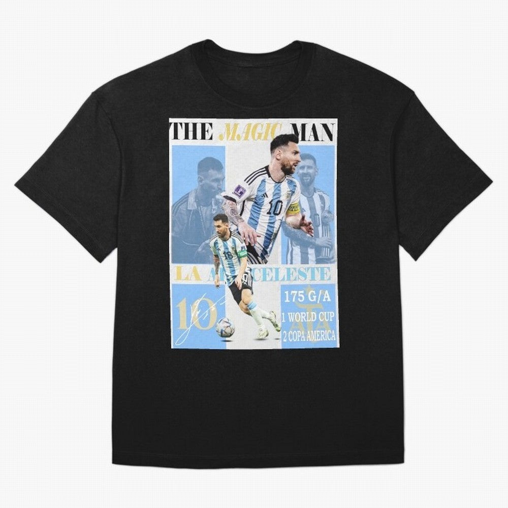 Lionel Messi Argentina World Cup 2022 Champion Victory Poster Oversized T-Shirt Celebrate Fan Culture around FIFA World Cup 2026 USA Canada Mexico for Fans of Cristiano Ronaldo and France, Bringing Match Day Excitement, Supporter Culture, Golden