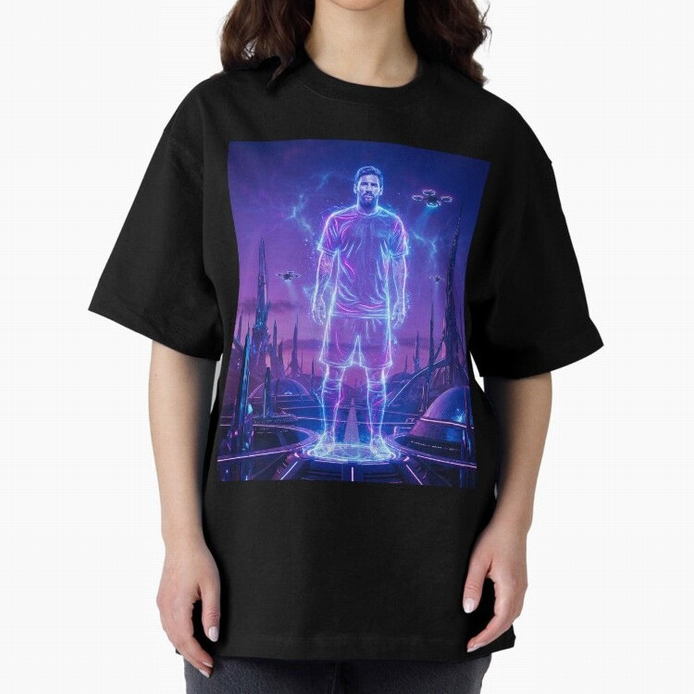 Lionel Messi (GOAT) Hologram in Futuristic Cyberpunk City (Version 4) Classic T-Shirt Wear the Spirit of the FIFA World Cup 2026 USA Canada Mexico Journey through Cristiano Ronaldo, Haaland and CR7 Highlights, Portugal Pride, Match Day Excitement,