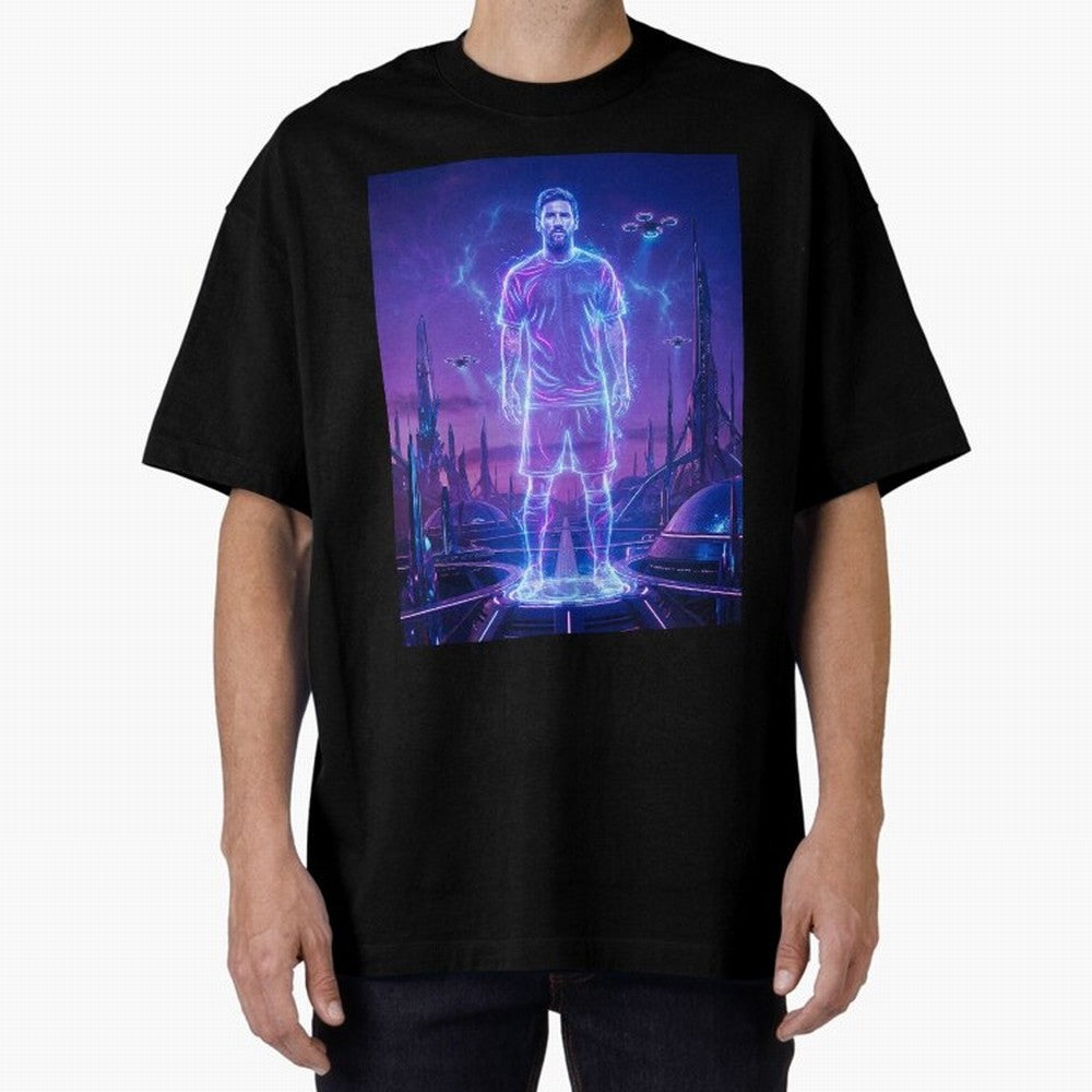 Lionel Messi (GOAT) Hologram in Futuristic Cyberpunk City (Version 4) Classic T-Shirt Wear the Spirit of the FIFA World Cup 2026 USA Canada Mexico Journey through Cristiano Ronaldo, Haaland and CR7 Highlights, Portugal Pride, Match Day Excitement,