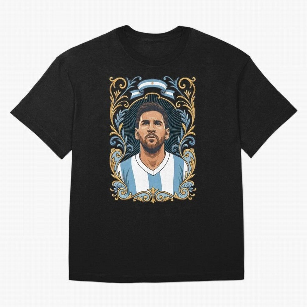 Lionel Messi Argentina Football Legend - Ornate Portrait Classic T-Shirt Build FIFA World Cup 2026 USA Canada Mexico for Fans of Haaland and Mbappe and England, France and Netherlands, Bringing Football History, Final Match Energy, Crowd Noise and