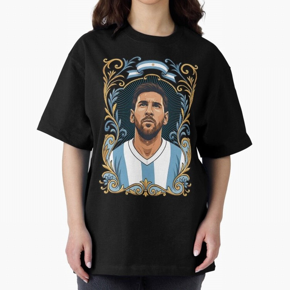 Lionel Messi Argentina Football Legend - Ornate Portrait Classic T-Shirt Build FIFA World Cup 2026 USA Canada Mexico for Fans of Haaland and Mbappe and England, France and Netherlands, Bringing Football History, Final Match Energy, Crowd Noise and