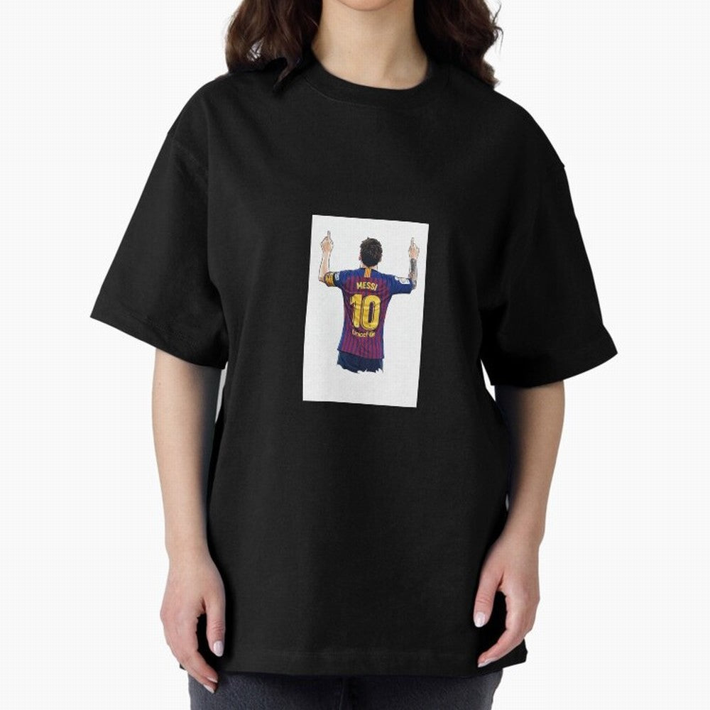 Lionel Messi Celebration Outline Barcelona FC Oversized T-Shirt Carry National Pride through FIFA World Cup 2026 USA Canada Mexico Spirit, Capturing Brazil, CR7, Championship Spirit, Famous Goals, Roaring Crowds and International Football Unity;