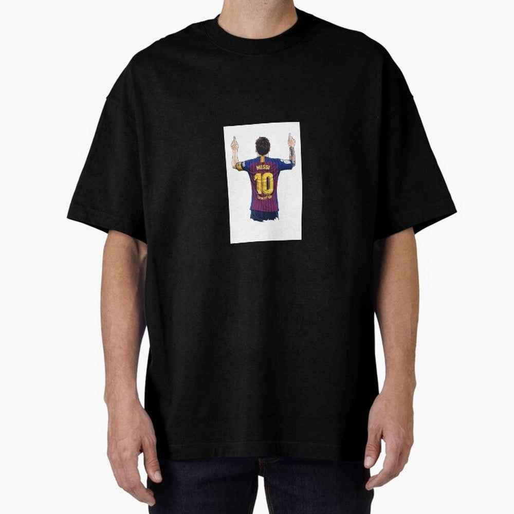 Lionel Messi Celebration Outline Barcelona FC Oversized T-Shirt Carry National Pride through FIFA World Cup 2026 USA Canada Mexico Spirit, Capturing Brazil, CR7, Championship Spirit, Famous Goals, Roaring Crowds and International Football Unity;