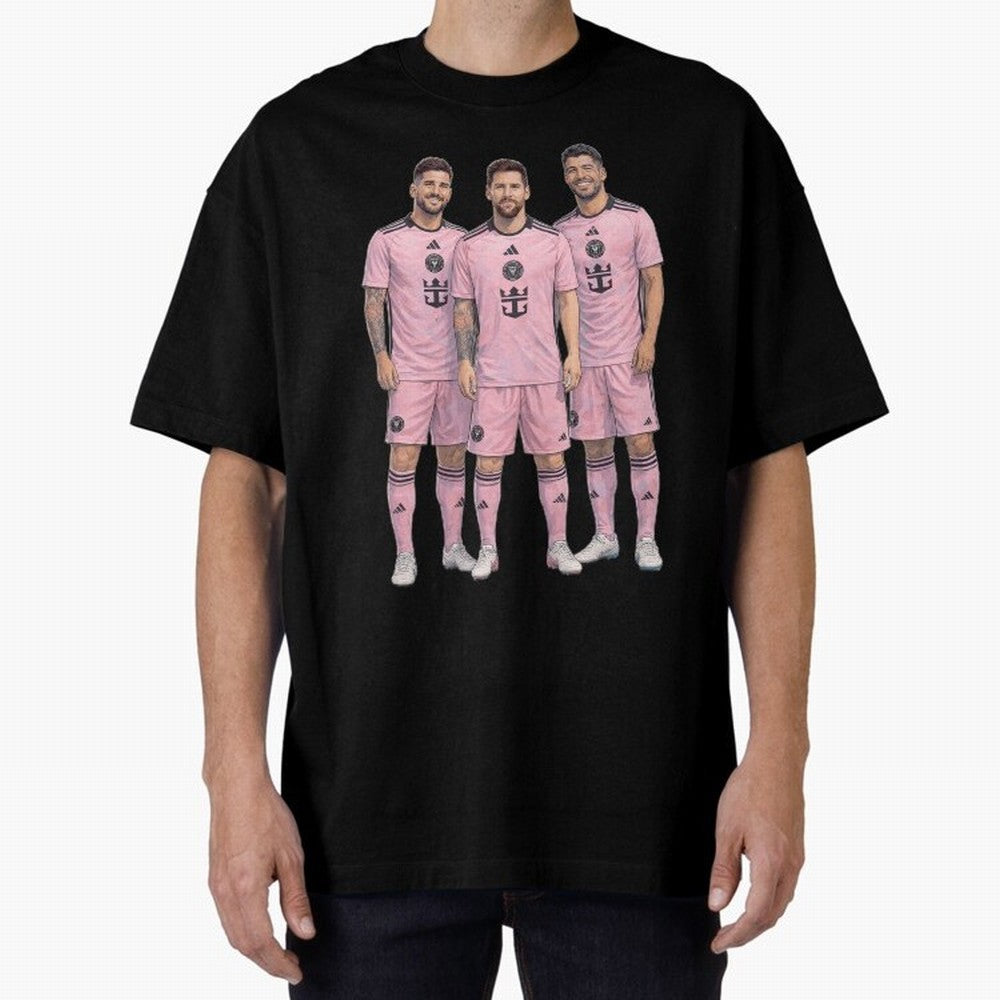 Messi, De Paul and Suarez Inter Miami artistic style ¨C MLS Soccer Oversized T-Shirt Back the Journey through FIFA World Cup 2026 USA Canada Mexico for Fans of Messi and Portugal, Spain and Germany, Bringing Sports Nostalgia, International