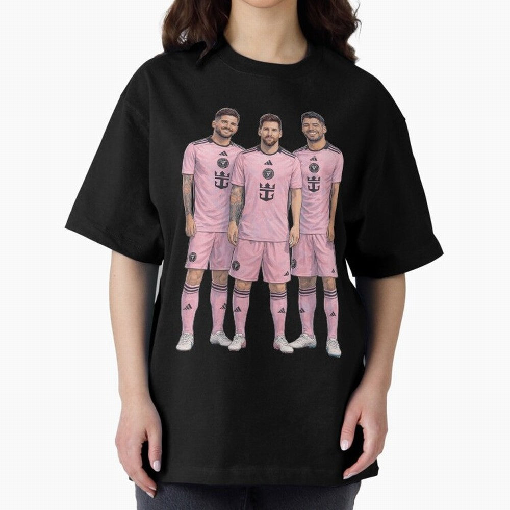 Messi, De Paul and Suarez Inter Miami artistic style ¨C MLS Soccer Oversized T-Shirt Back the Journey through FIFA World Cup 2026 USA Canada Mexico for Fans of Messi and Portugal, Spain and Germany, Bringing Sports Nostalgia, International