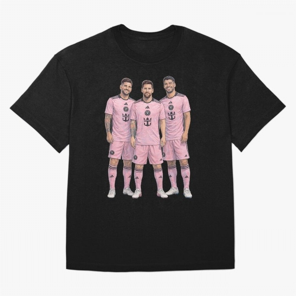 Messi, De Paul and Suarez Inter Miami artistic style ¨C MLS Soccer Oversized T-Shirt Back the Journey through FIFA World Cup 2026 USA Canada Mexico for Fans of Messi and Portugal, Spain and Germany, Bringing Sports Nostalgia, International