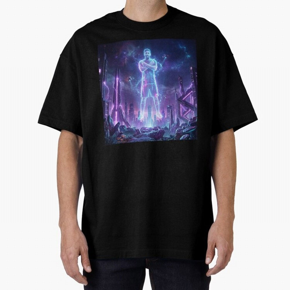 Lionel Messi (GOAT) Hologram in Futuristic Cyberpunk City Classic T-Shirt Celebrate Soccer Greatness during the FIFA World Cup 2026 Group Stage Journey through Cristiano Ronaldo, Haaland and CR7 Highlights, Netherlands Pride, Championship Spirit,