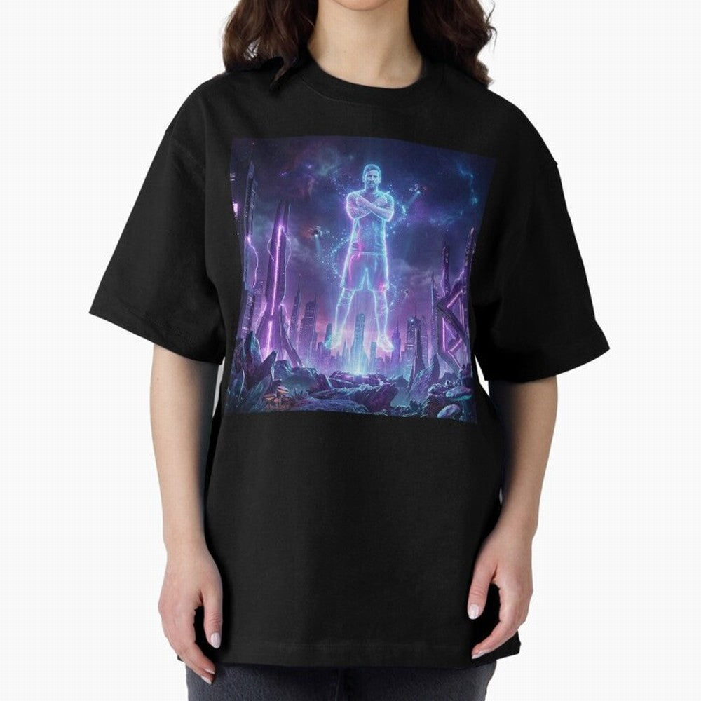 Lionel Messi (GOAT) Hologram in Futuristic Cyberpunk City Classic T-Shirt Celebrate Soccer Greatness during the FIFA World Cup 2026 Group Stage Journey through Cristiano Ronaldo, Haaland and CR7 Highlights, Netherlands Pride, Championship Spirit,