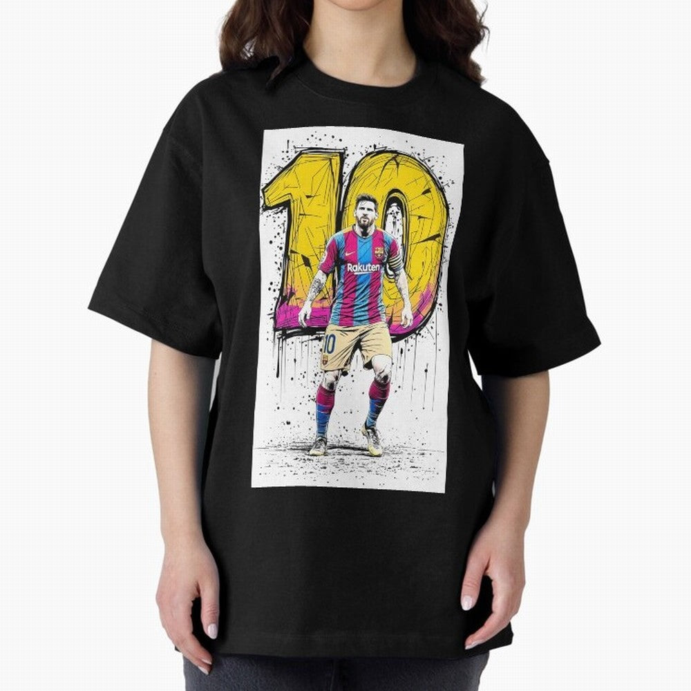 Lionel Messi Barcelona 10 Fan Art Oversized T-Shirt Carry the Colors and Pride of FIFA World Cup 2026 Group Stage for Fans of Mbappe and Neymar and Netherlands, Bringing Soccer Culture, Superstar Moments, National Team Dreams and Competitive Fire;