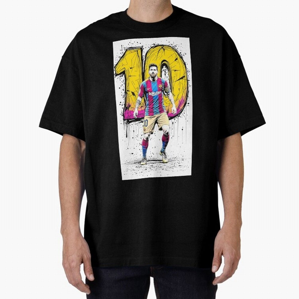 Lionel Messi Barcelona 10 Fan Art Oversized T-Shirt Carry the Colors and Pride of FIFA World Cup 2026 Group Stage for Fans of Mbappe and Neymar and Netherlands, Bringing Soccer Culture, Superstar Moments, National Team Dreams and Competitive Fire;