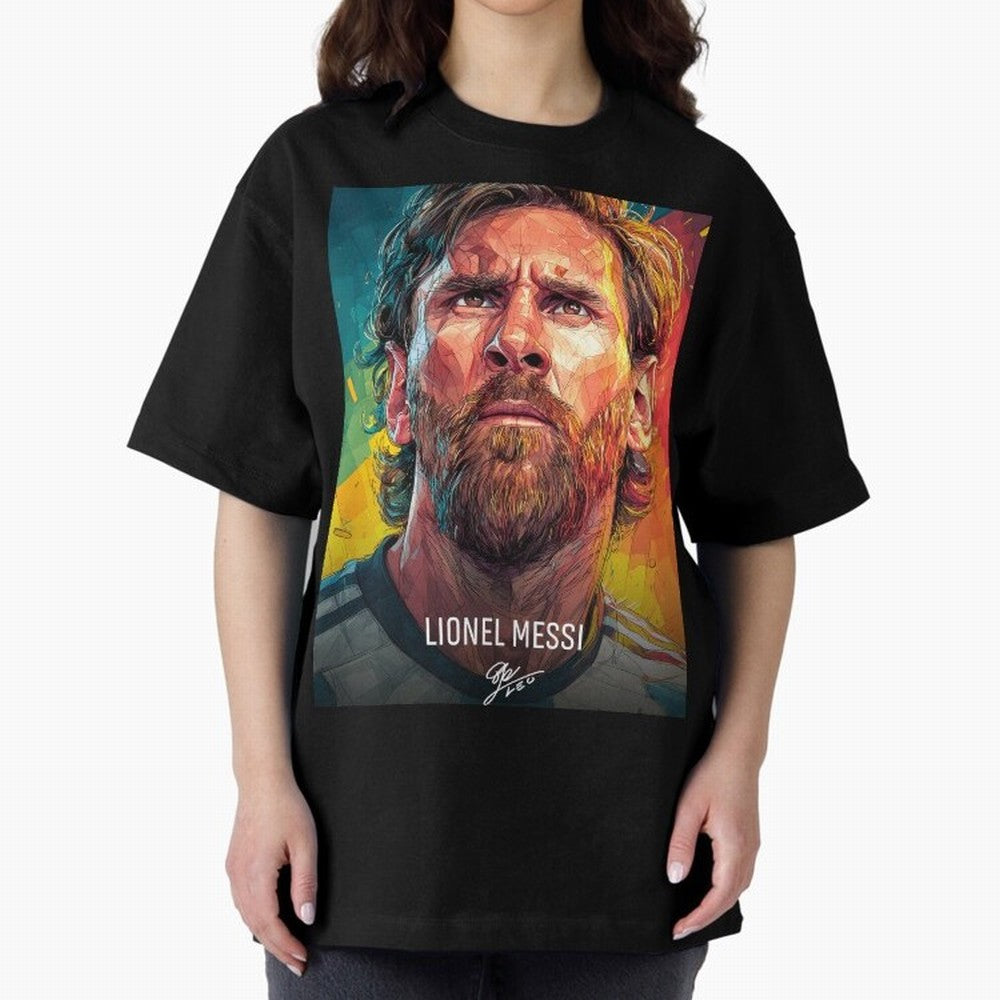 Lionel Messi Football Soccer Player Colorful Modern Portrait Classic T-Shirt Celebrate the Stars of FIFA World Cup 2026 USA Canada Mexico Spirit, with Argentina and Brazil, Messi, CR7 and Mbappe, Sports Nostalgia, International Competition, Famous