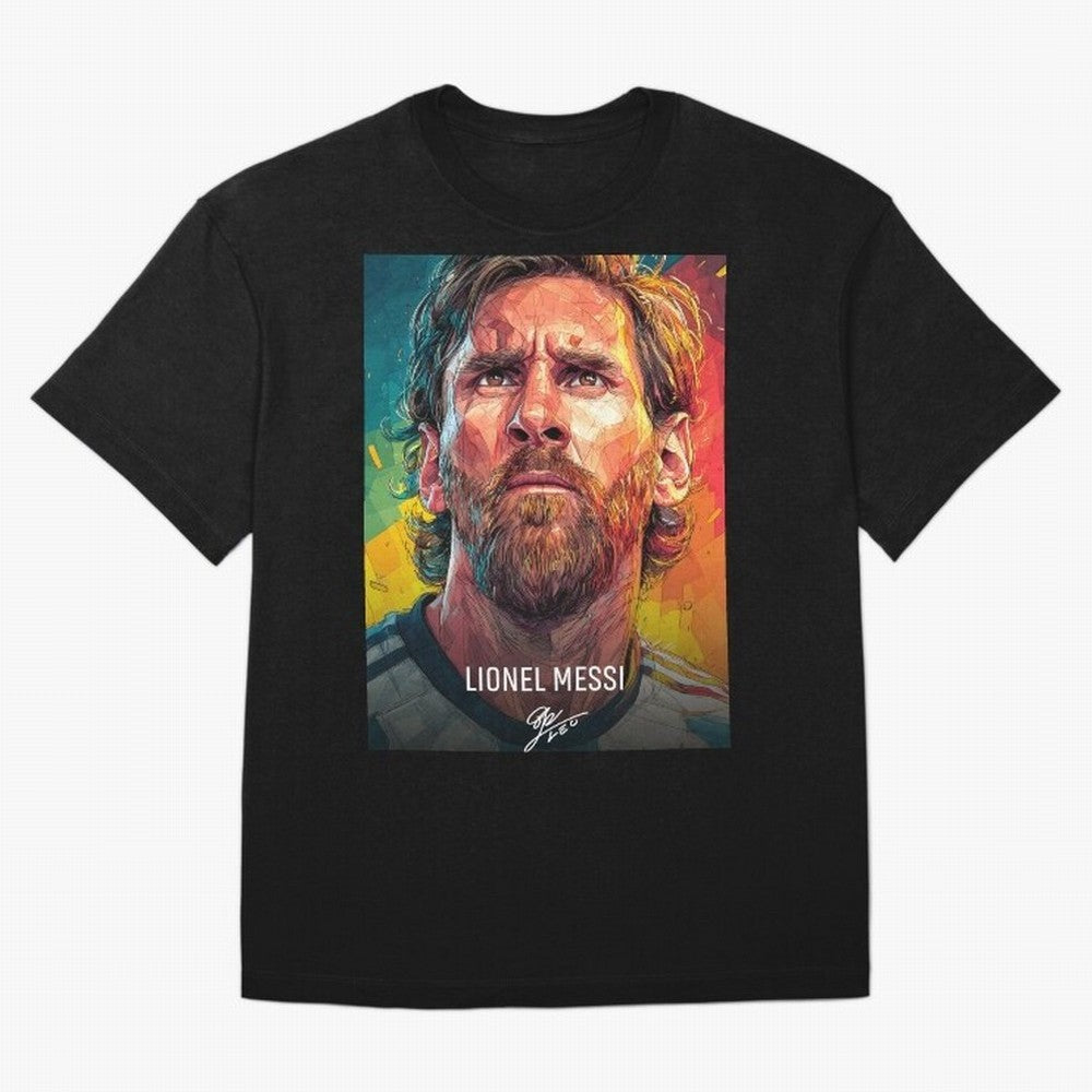 Lionel Messi Football Soccer Player Colorful Modern Portrait Classic T-Shirt Celebrate the Stars of FIFA World Cup 2026 USA Canada Mexico Spirit, with Argentina and Brazil, Messi, CR7 and Mbappe, Sports Nostalgia, International Competition, Famous