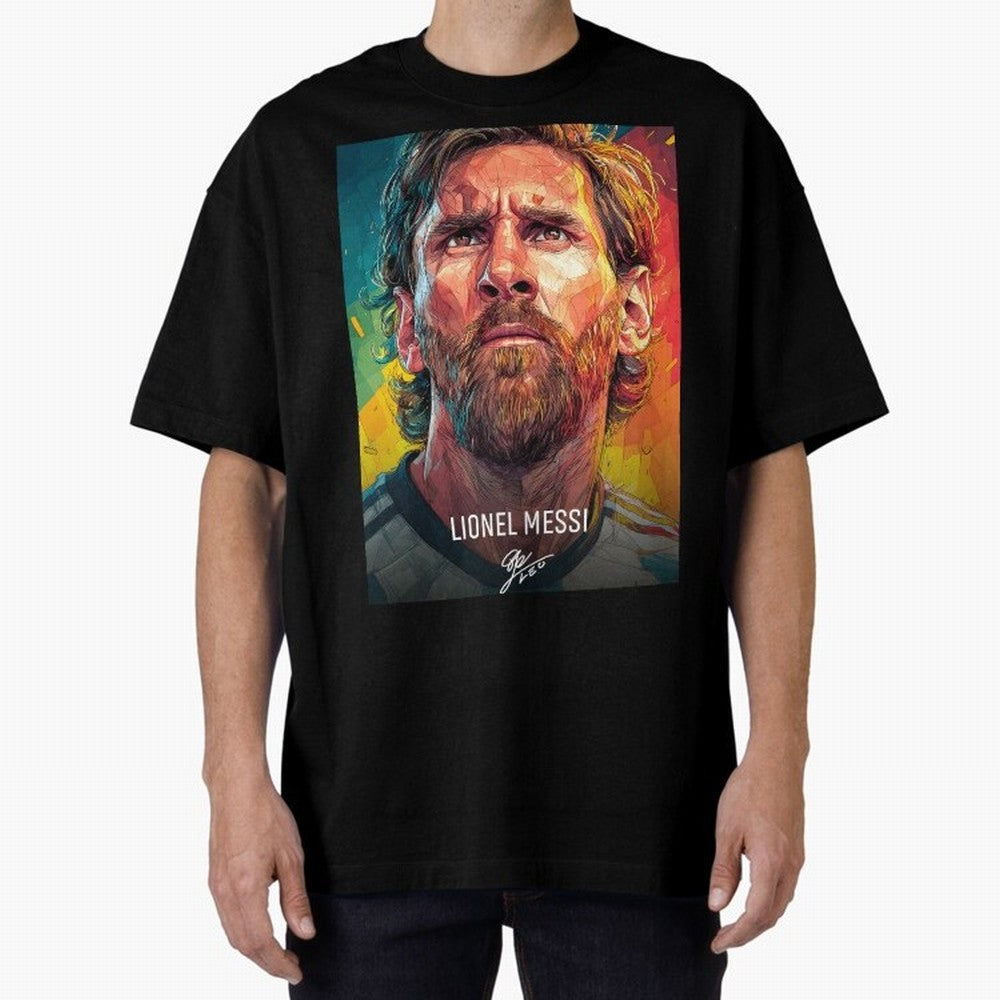 Lionel Messi Football Soccer Player Colorful Modern Portrait Classic T-Shirt Celebrate the Stars of FIFA World Cup 2026 USA Canada Mexico Spirit, with Argentina and Brazil, Messi, CR7 and Mbappe, Sports Nostalgia, International Competition, Famous
