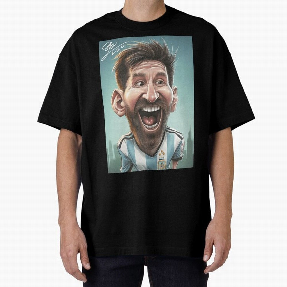 Lionel Messi Caricature Art with Autograph Oversized T-Shirt Represent Fans Who Live for FIFA World Cup 2026 USA Canada Mexico Spirit, Built around Argentina, France and Brazil, CR7, Football Passion, Legendary Performances, Festival Vibes and