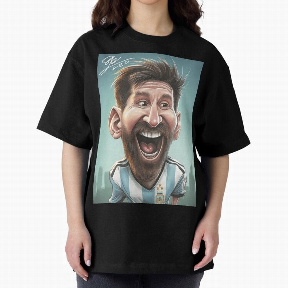 Lionel Messi Caricature Art with Autograph Oversized T-Shirt Represent Fans Who Live for FIFA World Cup 2026 USA Canada Mexico Spirit, Built around Argentina, France and Brazil, CR7, Football Passion, Legendary Performances, Festival Vibes and