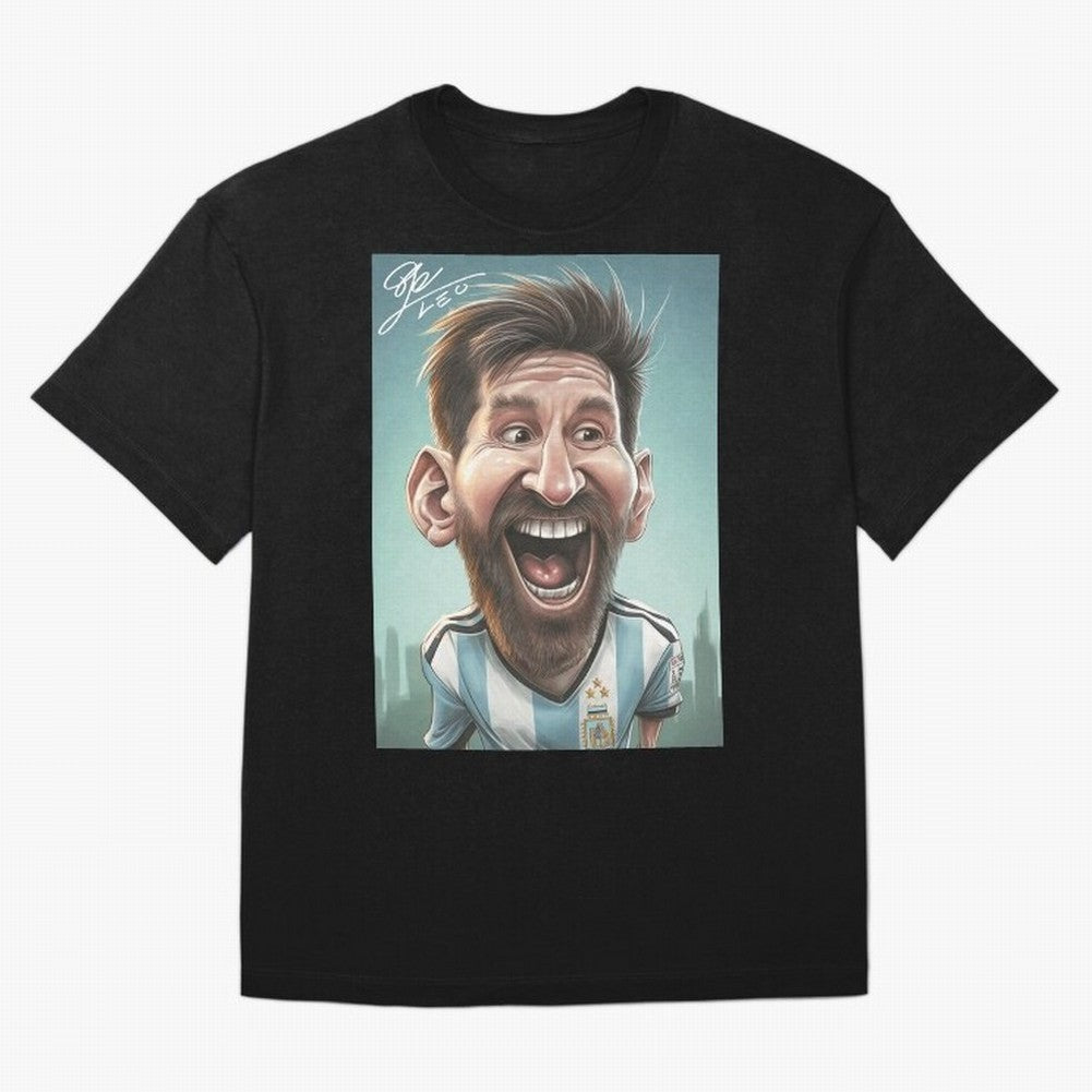 Lionel Messi Caricature Art with Autograph Oversized T-Shirt Represent Fans Who Live for FIFA World Cup 2026 USA Canada Mexico Spirit, Built around Argentina, France and Brazil, CR7, Football Passion, Legendary Performances, Festival Vibes and