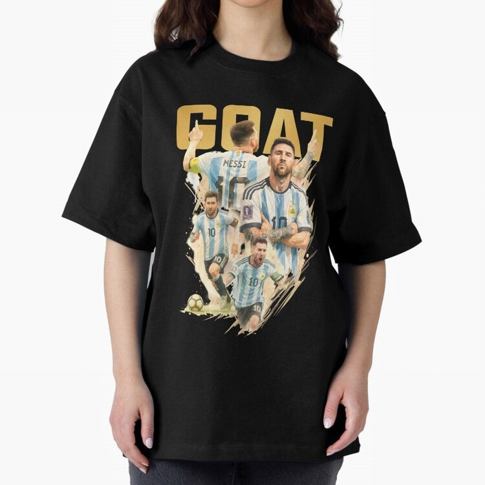 GOAT Lionel Messi watercolor illustration Oversized T-Shirt Embrace Global Football Passion for FIFA World Cup 2026, Featuring Neymar, Spain and Netherlands, Sports Nostalgia, International Competition, Famous Players and Unforgettable Victories;