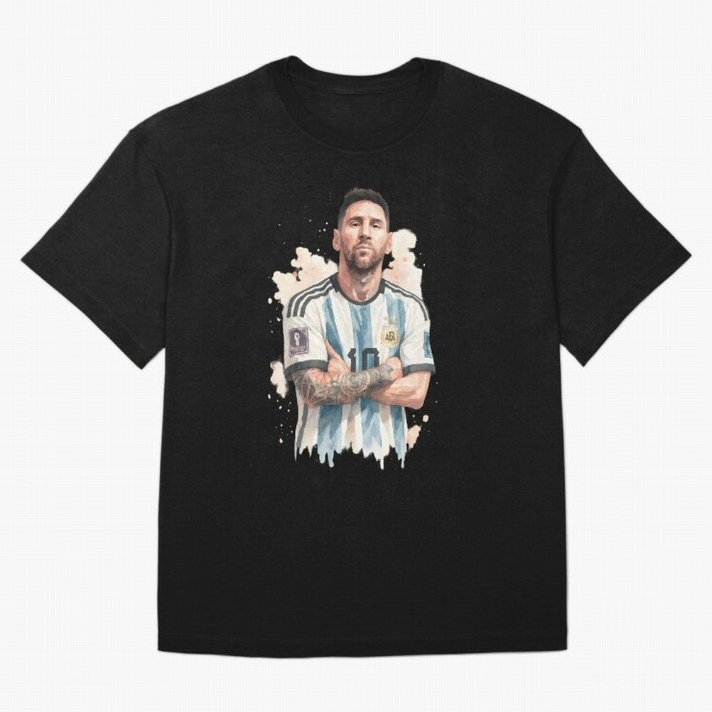Lionel Messi watercolor illustration Classic T-Shirt Celebrate the Road through Global Football Passion for FIFA World Cup 2026 Group Stage, Highlighting Mbappe, France and Portugal, Goal Celebration Energy, Supporter Heritage, Football Icons and