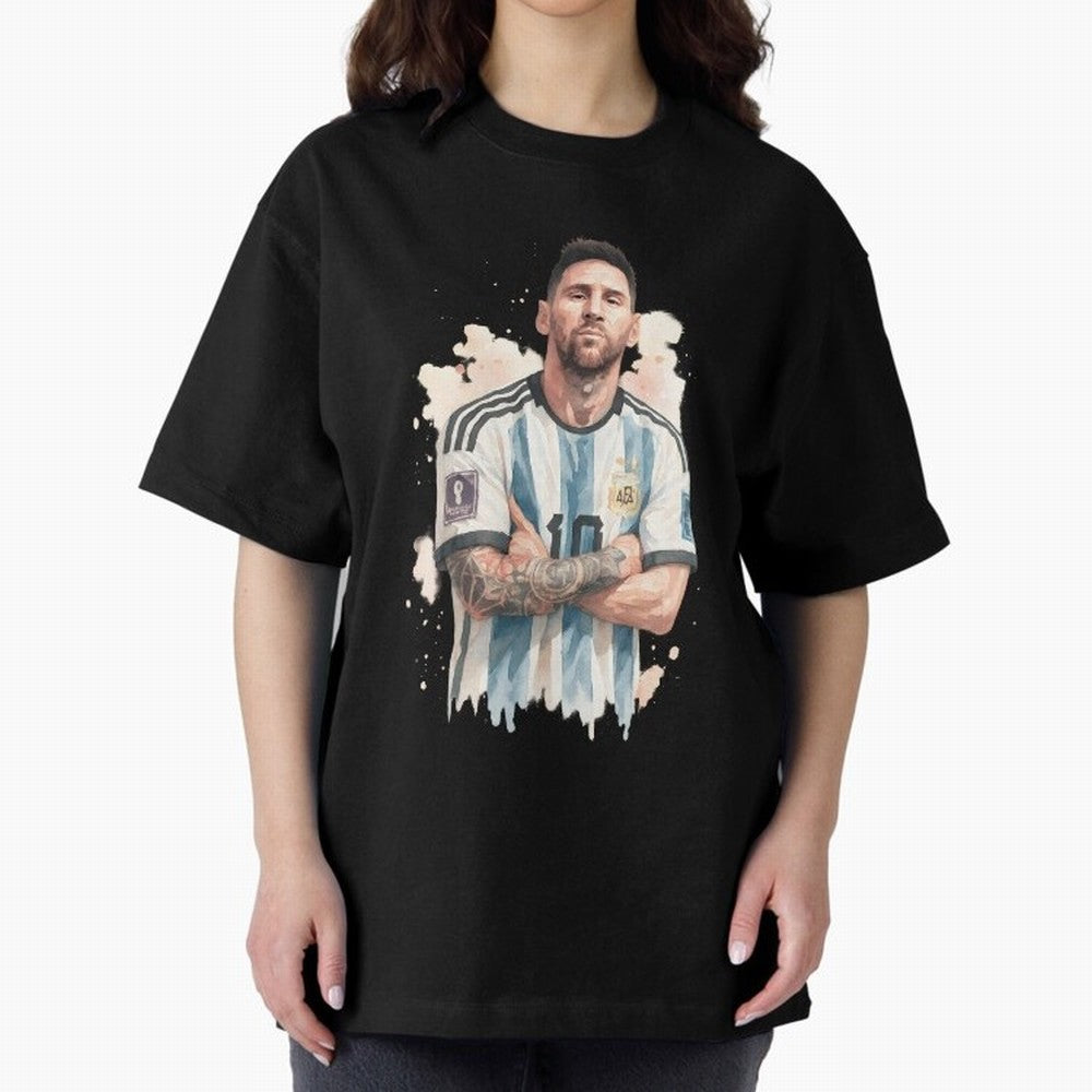 Lionel Messi watercolor illustration Classic T-Shirt Celebrate the Road through Global Football Passion for FIFA World Cup 2026 Group Stage, Highlighting Mbappe, France and Portugal, Goal Celebration Energy, Supporter Heritage, Football Icons and