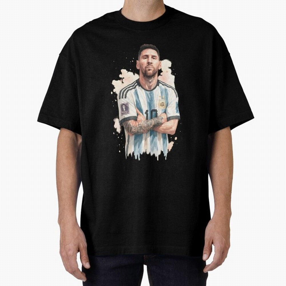 Lionel Messi watercolor illustration Classic T-Shirt Celebrate the Road through Global Football Passion for FIFA World Cup 2026 Group Stage, Highlighting Mbappe, France and Portugal, Goal Celebration Energy, Supporter Heritage, Football Icons and