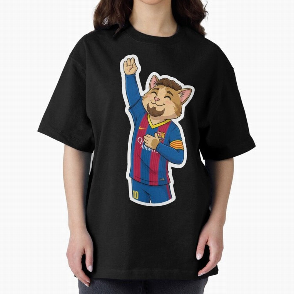 Fcb - Fc Barcelona | Cute Cat Messi with Jersey Barcelona Oversized T-Shirt Fuel Your Fan Pride for the FIFA World Cup 2026 Group Stage Journey through Haaland Highlights, Argentina, France and Brazil Pride, Champion Mindset, Group Stage Buzz,