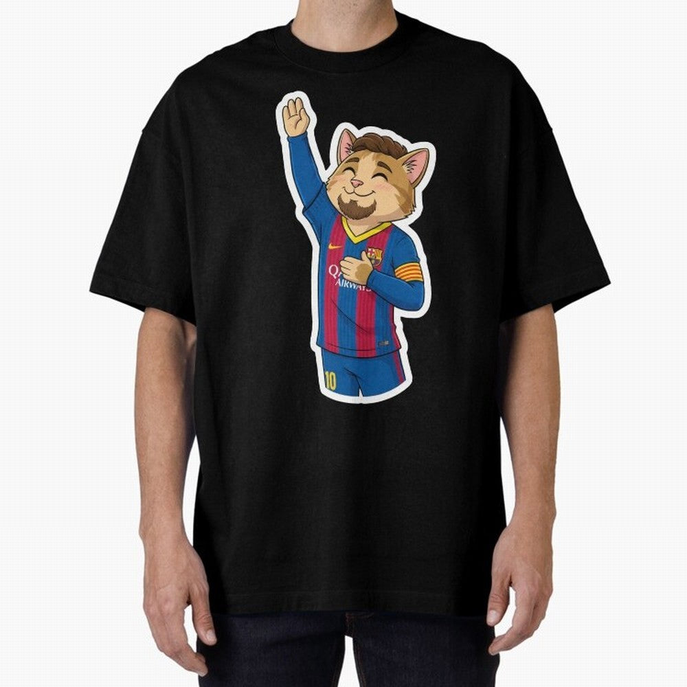 Fcb - Fc Barcelona | Cute Cat Messi with Jersey Barcelona Oversized T-Shirt Fuel Your Fan Pride for the FIFA World Cup 2026 Group Stage Journey through Haaland Highlights, Argentina, France and Brazil Pride, Champion Mindset, Group Stage Buzz,
