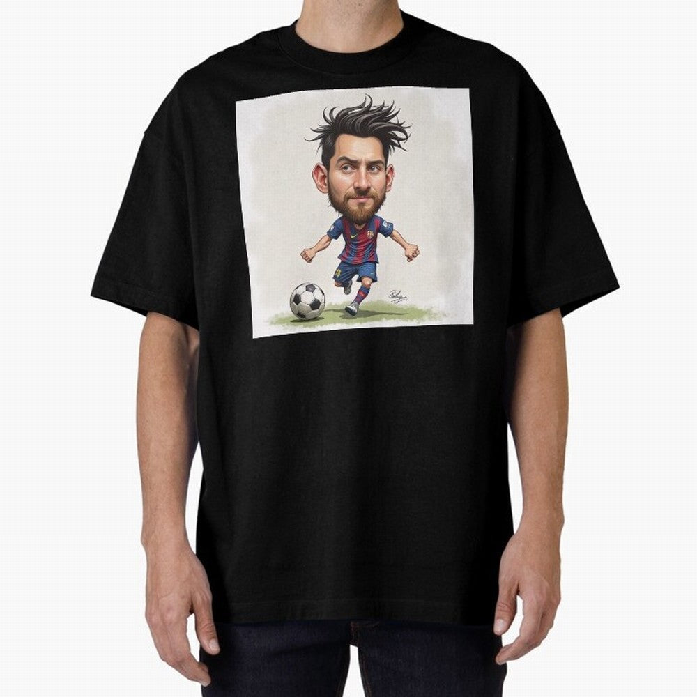 The Little Magician ¨C Caricature of Lionel Messi Oversized T-Shirt Embrace FIFA World Cup 2026 Group Stage Spirit, Highlighting France and Portugal, Messi, CR7 and Mbappe, Sports Nostalgia, International Competition, Famous Players and
