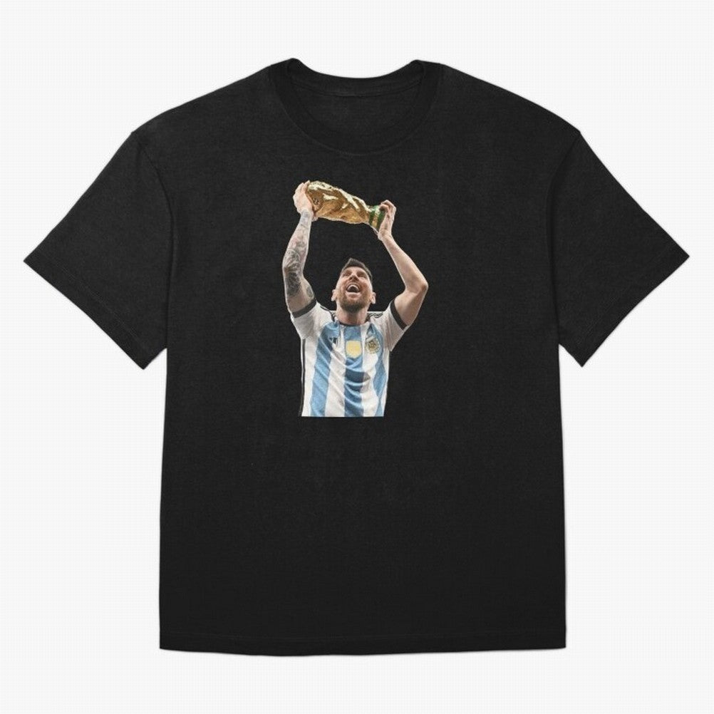 Lionel Messi lifting the World Cup Classic T-Shirt Share FIFA World Cup 2026 USA Canada Mexico with Haaland and Mbappe, Argentina Energy, Game Day Rituals, Football Legends, Country Pride and the Road to the Final; Perfect for Fans, Collectors,