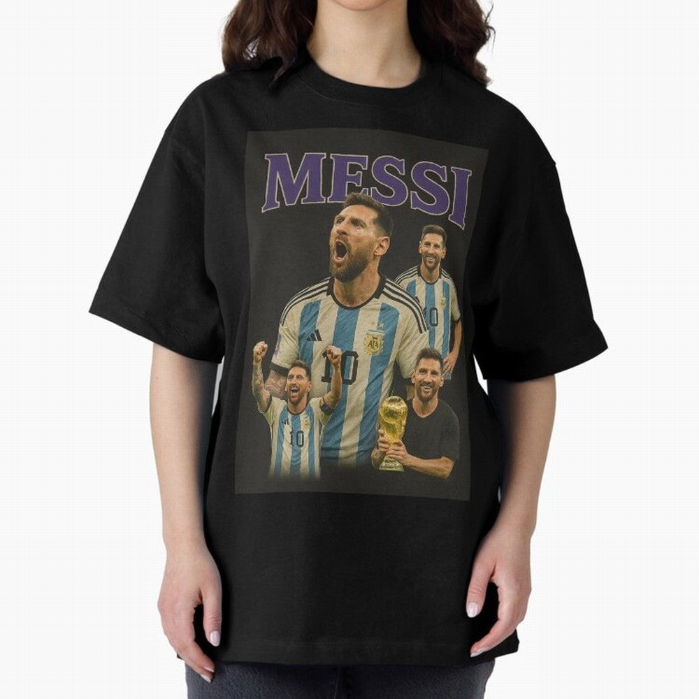 Lionel Messi Retro T-Shirt | 90s Football GOAT Collage Tee Boxy T-Shirt Create FIFA World Cup 2026 Spirit, Celebrating Portugal, Spain and Germany, CR7, Worldwide Fan Energy, Dramatic Goals, Stadium Lights and Championship Celebrations; Perfect for