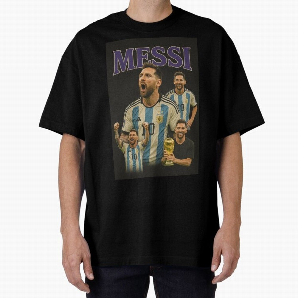 Lionel Messi Retro T-Shirt | 90s Football GOAT Collage Tee Boxy T-Shirt Create FIFA World Cup 2026 Spirit, Celebrating Portugal, Spain and Germany, CR7, Worldwide Fan Energy, Dramatic Goals, Stadium Lights and Championship Celebrations; Perfect for