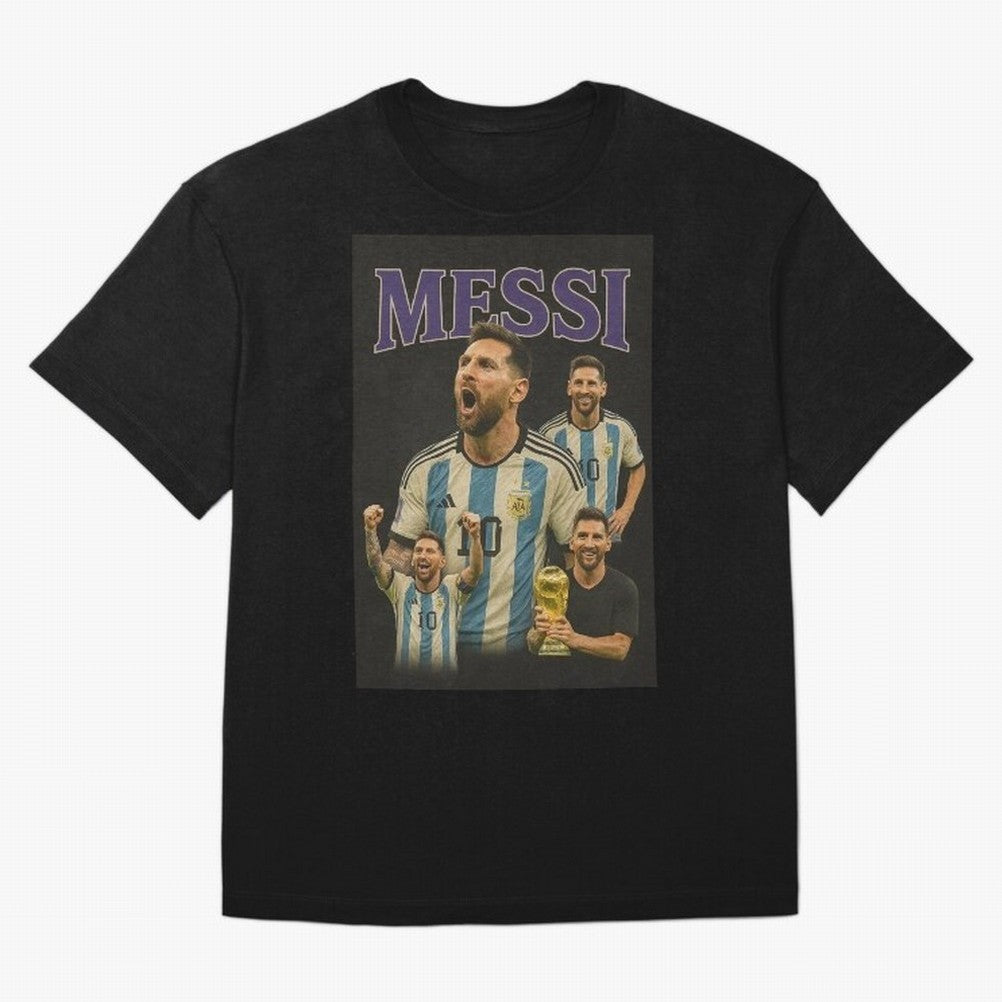 Lionel Messi Retro T-Shirt | 90s Football GOAT Collage Tee Boxy T-Shirt Create FIFA World Cup 2026 Spirit, Celebrating Portugal, Spain and Germany, CR7, Worldwide Fan Energy, Dramatic Goals, Stadium Lights and Championship Celebrations; Perfect for