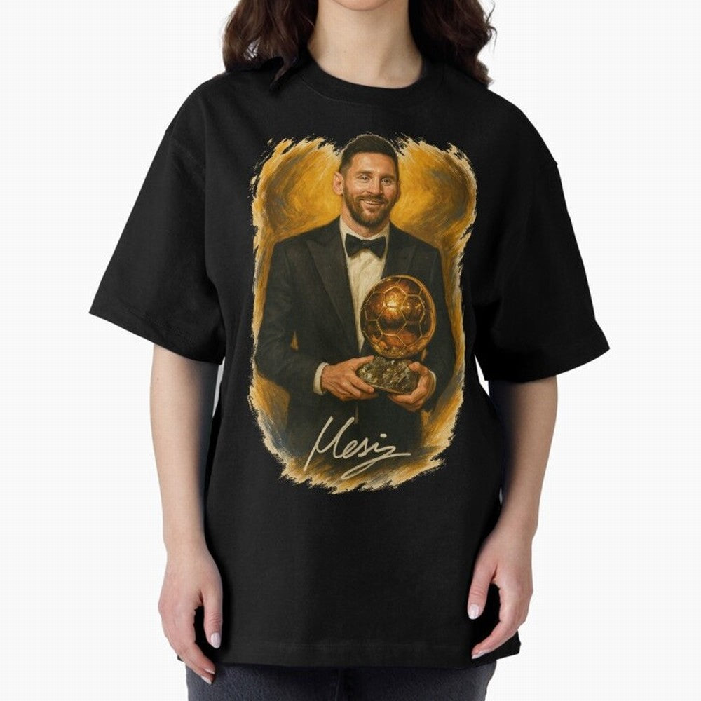 Lionel Messi Ballon d'Or Portrait ¨C Football Legend in Tuxedo Holding Trophy Classic T-Shirt Create the FIFA World Cup 2026 Group Stage Journey through CR7 Highlights, Portugal Pride, Tournament Hype, Historic Matchups, Family Viewing Parties and