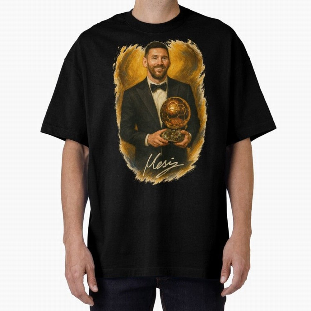 Lionel Messi Ballon d'Or Portrait ¨C Football Legend in Tuxedo Holding Trophy Classic T-Shirt Create the FIFA World Cup 2026 Group Stage Journey through CR7 Highlights, Portugal Pride, Tournament Hype, Historic Matchups, Family Viewing Parties and