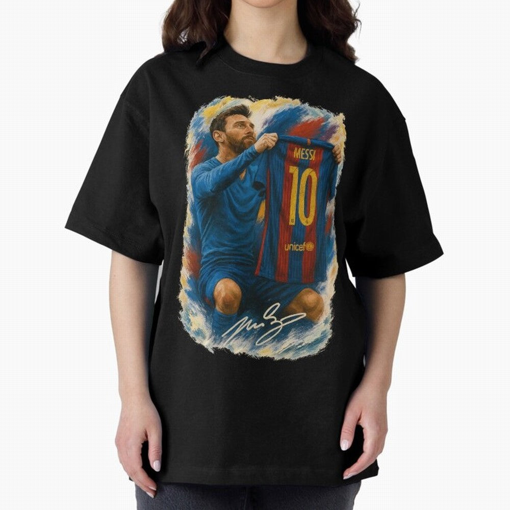Messi Shirt Celebration Poster ¨C Iconic FC Barcelona Number 10 Artwork Oversized T-Shirt Mark FIFA World Cup 2026 Filled with Cristiano Ronaldo, Haaland and CR7, Netherlands Energy, Match Day Excitement, Supporter Culture, Golden Goals and Global