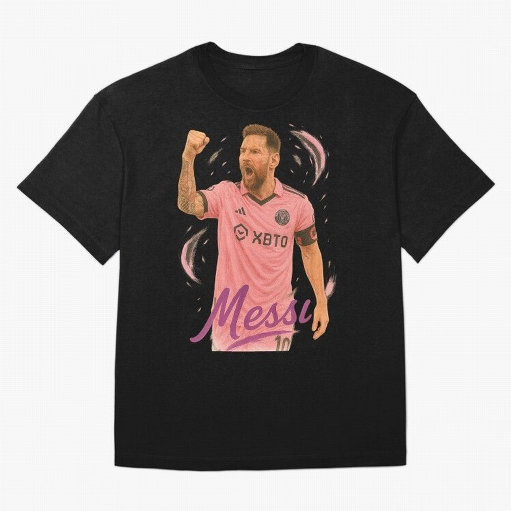 Lionel Messi Inter Miami Art ¨C Pink Jersey Football Icon Tribute	 Oversized T-Shirt Capture Match Day Hype around FIFA World Cup 2026 USA Canada Mexico, Cristiano Ronaldo, Brazil, Portugal and Argentina, Worldwide Fan Energy, Dramatic Goals,