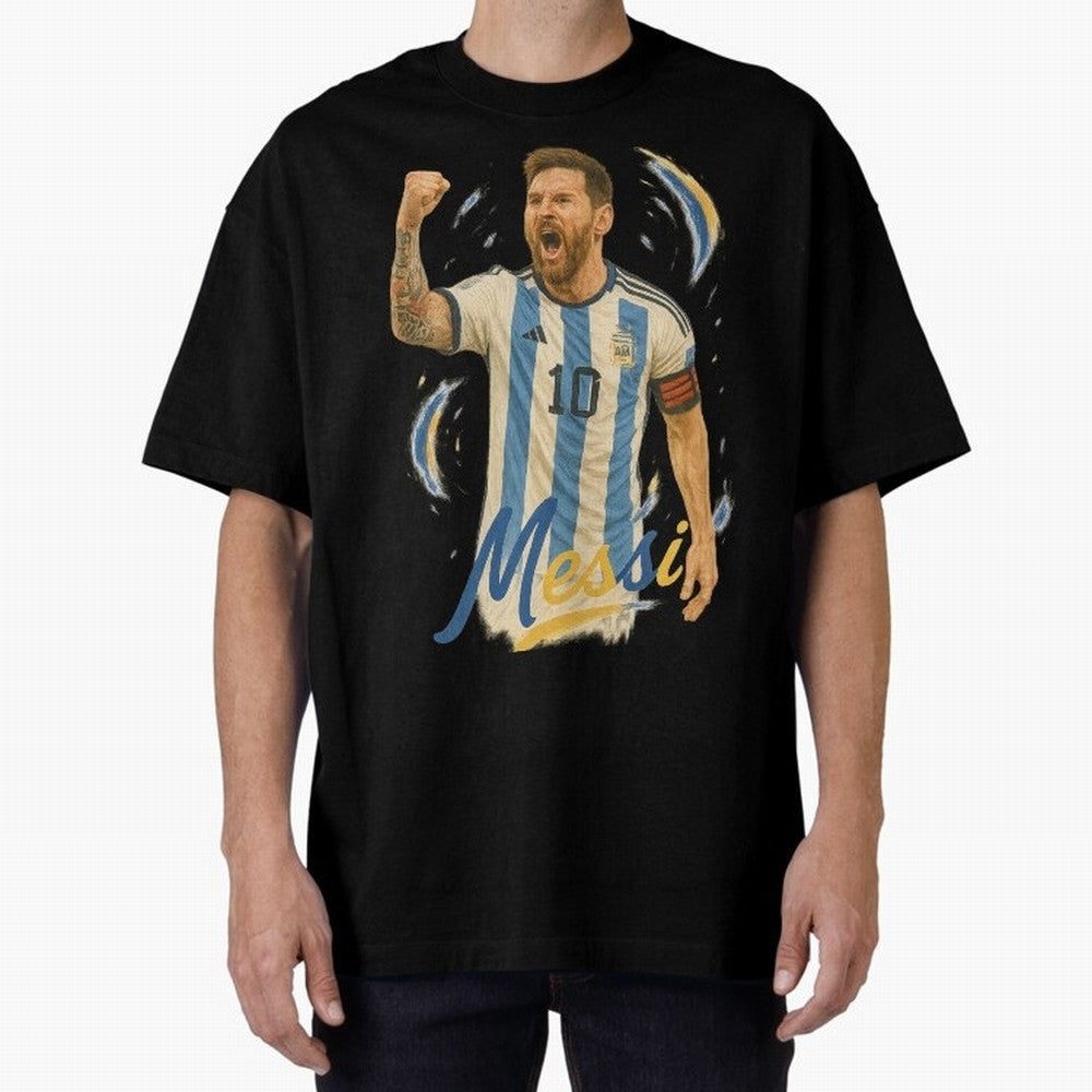 Lionel Messi Argentina Art ¨C Iconic World Cup Champion Tribute Design	 Oversized T-Shirt Stand with the FIFA World Cup 2026 Group Stage Journey through Cristiano Ronaldo Highlights, Argentina Pride, Sports Nostalgia, International Competition,