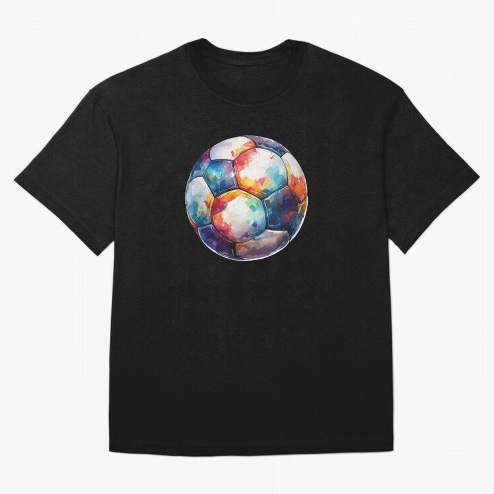 Football Soccer Ball Watercolor Illustration Drawing (Black BG) Oversized T-Shirt Celebrate Classic Football Spirit in Global Football Passion for FIFA World Cup 2026, Celebrating Mbappe and Neymar, Spain and Netherlands, Match Day Excitement,