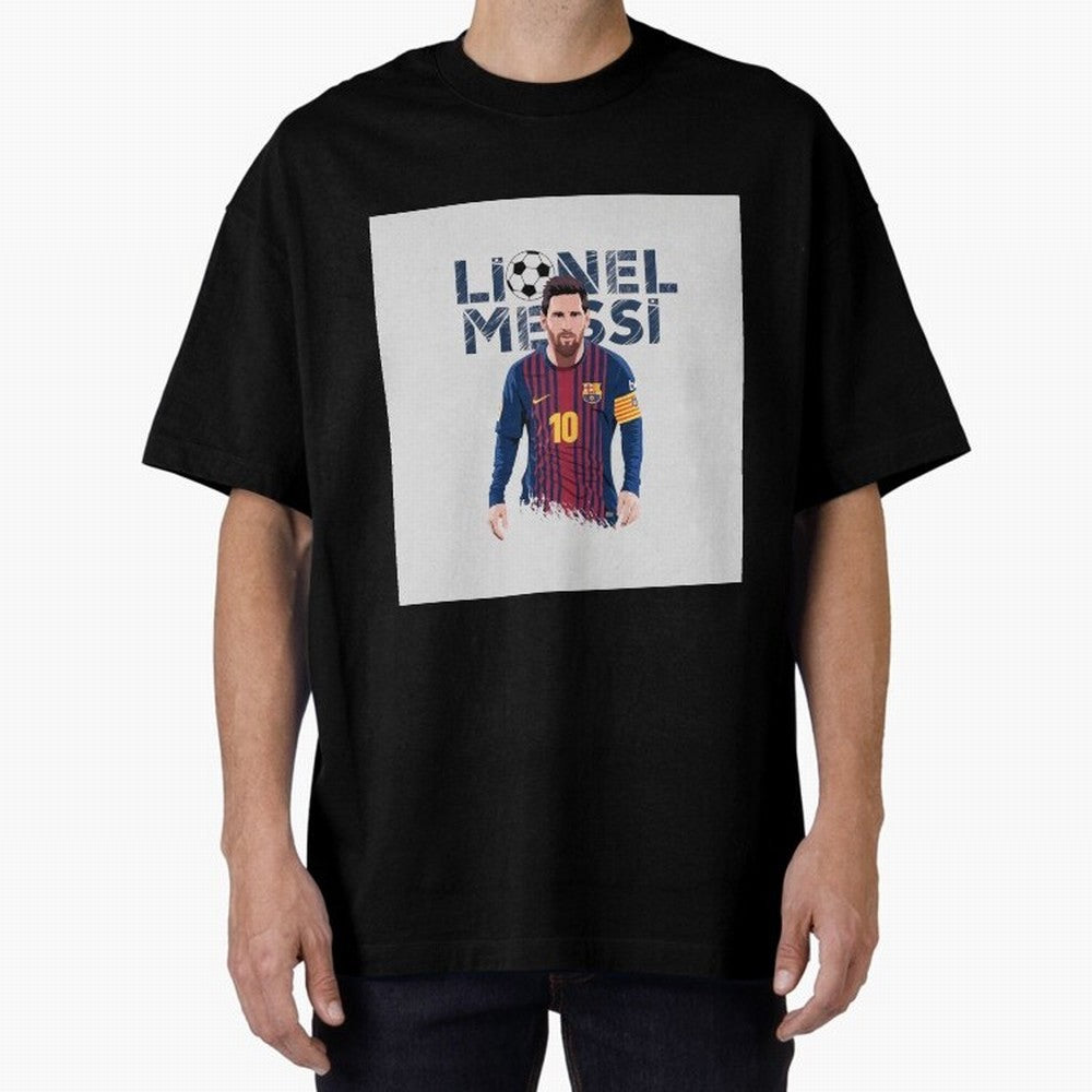 Stylized Lionel Messi Barcelona Illustration ¨C Iconic Football Artwork Oversized T-Shirt Celebrate Classic Football Spirit in Global Football Passion for FIFA World Cup 2026 USA Canada Mexico, with Haaland, Argentina, France and Brazil, Fan