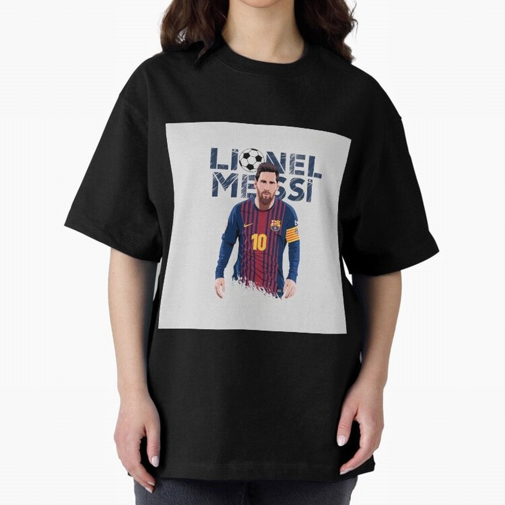 Stylized Lionel Messi Barcelona Illustration ¨C Iconic Football Artwork Oversized T-Shirt Celebrate Classic Football Spirit in Global Football Passion for FIFA World Cup 2026 USA Canada Mexico, with Haaland, Argentina, France and Brazil, Fan