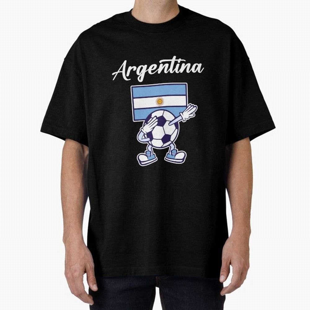 ARGENTINA - Dabbing Football Soccer Ball - ARGENTINA Oversized T-Shirt Join the Countdown to Match Day Hype around FIFA World Cup 2026, CR7, Spain, Supporter Pride, Iconic Celebrations, Legendary Names and Global Match Day Energy; Perfect for Fans,