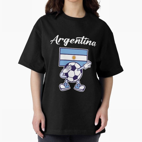 ARGENTINA - Dabbing Football Soccer Ball - ARGENTINA Oversized T-Shirt Join the Countdown to Match Day Hype around FIFA World Cup 2026, CR7, Spain, Supporter Pride, Iconic Celebrations, Legendary Names and Global Match Day Energy; Perfect for Fans,