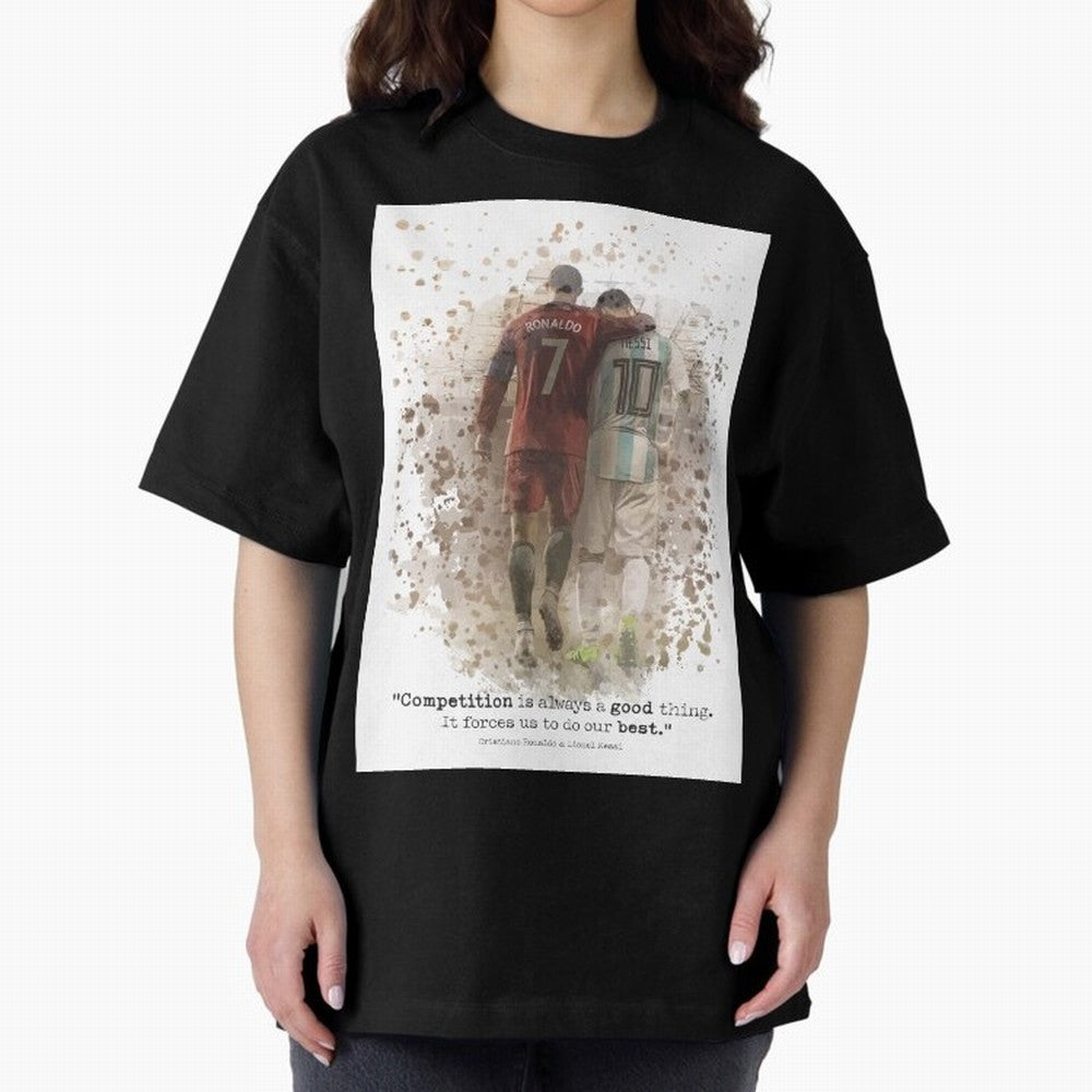 Cristiano Ronaldo Messi Soccer Quote Poster Oversized T-Shirt Turn Up for FIFA World Cup 2026 for Fans of Messi and Cristiano Ronaldo and England, Bringing Football Passion, Legendary Performances, Festival Vibes and Supporter Community; Ideal for