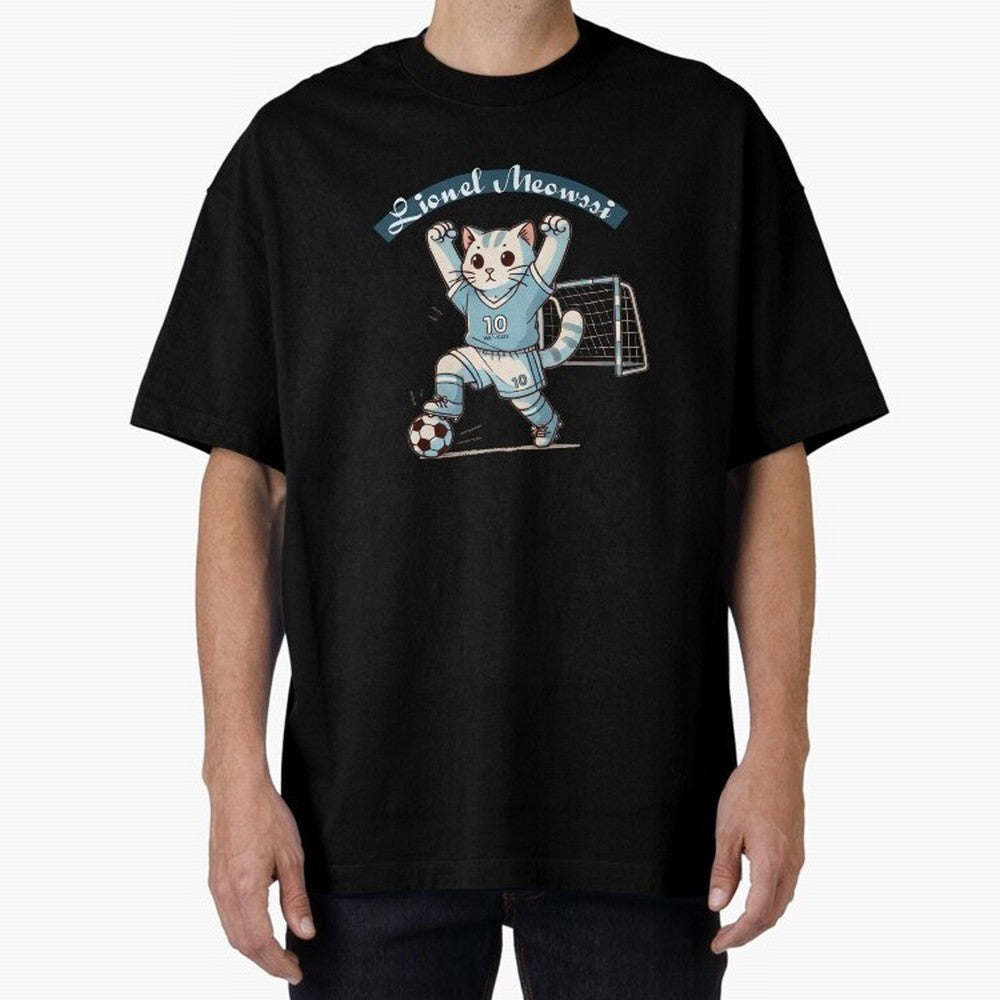 Lionel Meowssi Oversized T-Shirt Feel the Trophy Chase of FIFA World Cup 2026 for Fans of Messi and Argentina, France and Brazil, Bringing Sports Nostalgia, International Competition, Famous Players and Unforgettable Victories; Ideal for Fans Who