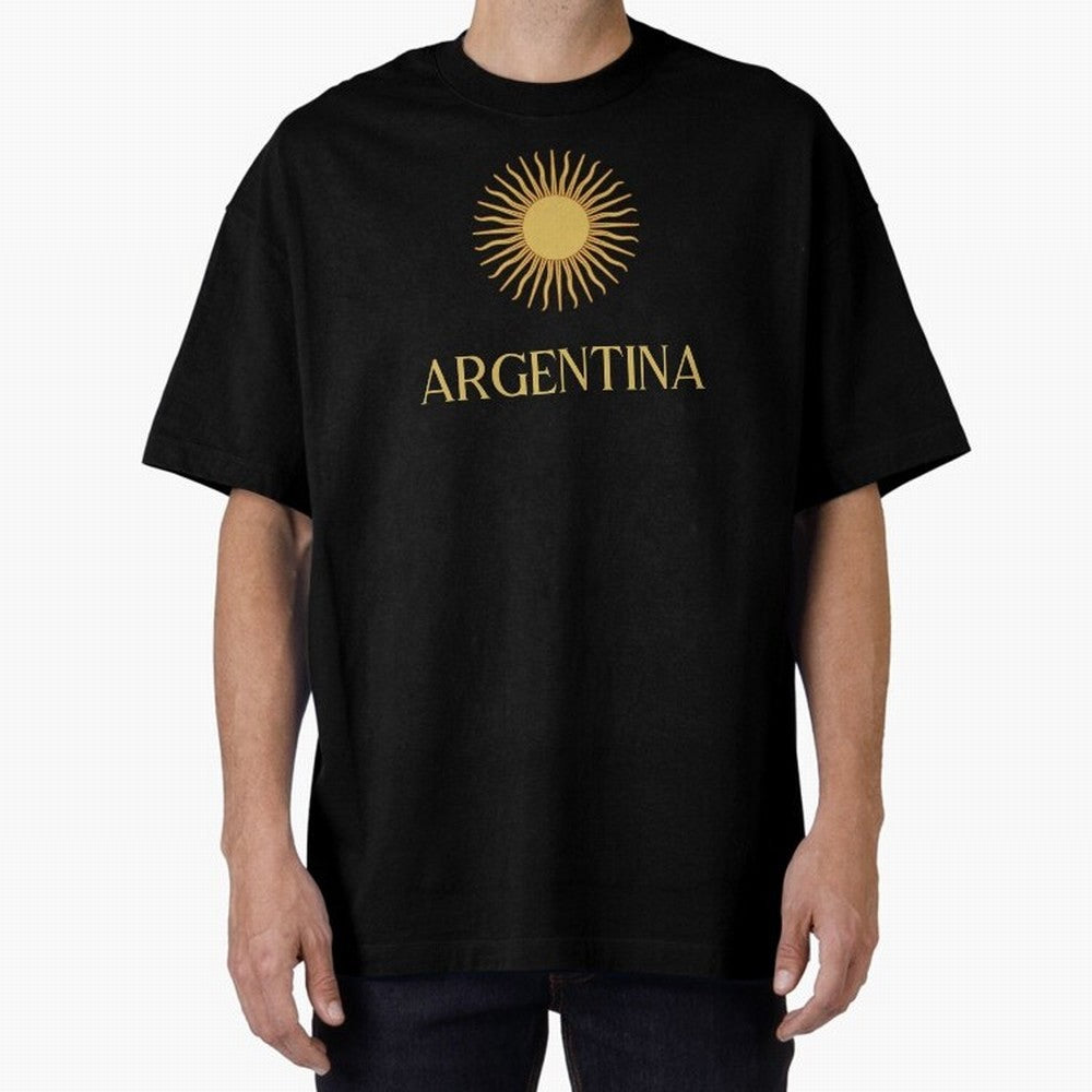 Argentina Gold Oversized T-Shirt Elevate FIFA World Cup 2026 Group Stage Spirit, Celebrating England, Haaland and Mbappe, Football Festival Excitement, Trophy Ambitions, Country Rivalries and Star Player Buzz; Created for Match Day Parties, Soccer